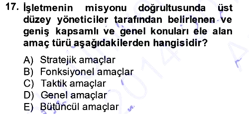 İşletme Yönetimi 2014-2015 Ara Sınav - 17. soru