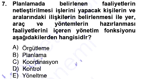 İşletme Yönetimi 2012-2013 Dönem Sonu Sınavı - 7. soru
