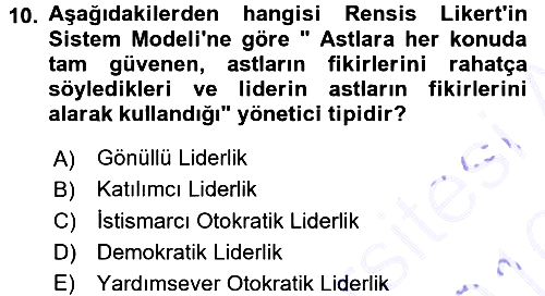 İşletme Yönetimi 2015-2016 Dönem Sonu Sınavı - 10. soru