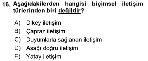 İşletme Yönetimi 2016-2017 Dönem Sonu Sınavı - 16. soru