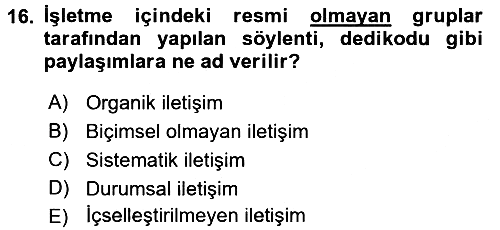 İşletme Yönetimi 2017-2018 Dönem Sonu Sınavı - 16. soru
