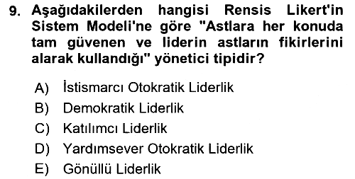 İşletme Yönetimi 2019-2020 Dönem Sonu Sınavı - 9. soru