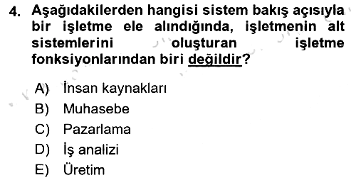 İşletme Yönetimi 2024-2025 Dönem Sonu Sınavı - 4. soru