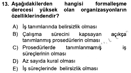 İşletme Yönetimi 2018-2019 Yaz Okulu Sınavı - 13. soru