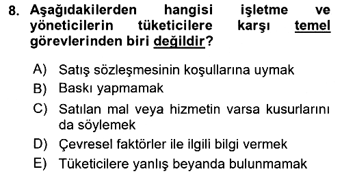 İşletmelerde Sosyal Sorumluluk Ve Etik 2022-2023 Dönem Sonu Sınavı - 8. soru