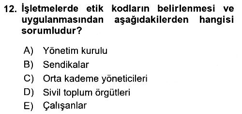 İşletmelerde Sosyal Sorumluluk Ve Etik 2022-2023 Dönem Sonu Sınavı - 12. soru