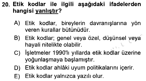 İşletmelerde Sosyal Sorumluluk Ve Etik 2021-2022 Yaz Okulu Sınavı - 20. soru