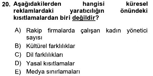 Küresel Pazarlama 2017-2018 3 Ders Sınavı - 20. soru