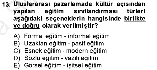 Küresel Pazarlama 2013-2014 Ara Sınav - 13. soru