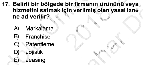 Küresel Pazarlama 2018-2019 Ara Sınav - 17. soru