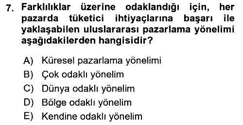 Küresel Pazarlama 2024-2025 Ara Sınav - 7. soru