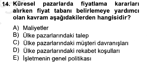 Küresel Pazarlama 2012-2013 Dönem Sonu Sınavı - 14. soru
