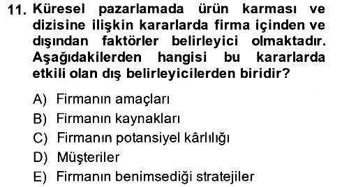 Küresel Pazarlama 2014-2015 Dönem Sonu Sınavı - 11. soru