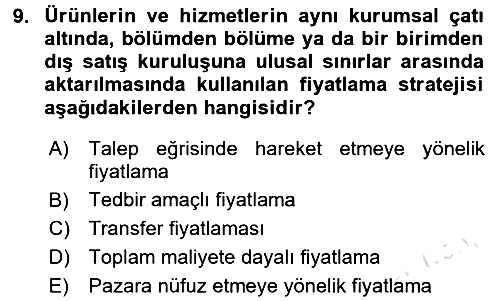 Küresel Pazarlama 2015-2016 Dönem Sonu Sınavı - 9. soru