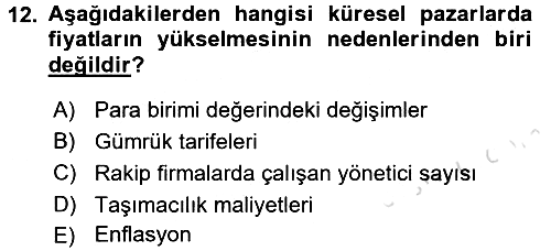 Küresel Pazarlama 2015-2016 Dönem Sonu Sınavı - 12. soru