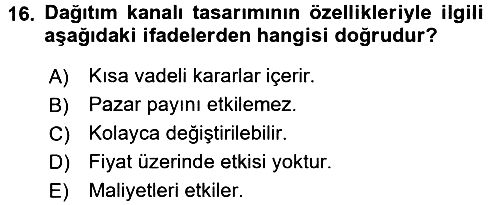 Küresel Pazarlama 2015-2016 Dönem Sonu Sınavı - 16. soru