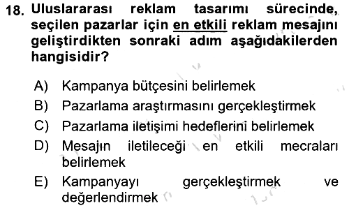 Küresel Pazarlama 2015-2016 Dönem Sonu Sınavı - 18. soru