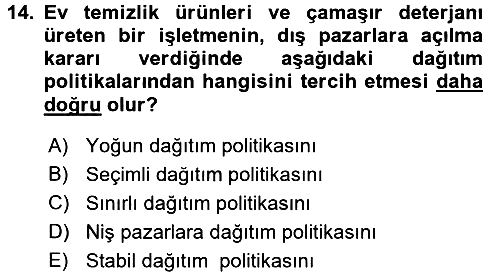Küresel Pazarlama 2016-2017 Dönem Sonu Sınavı - 14. soru