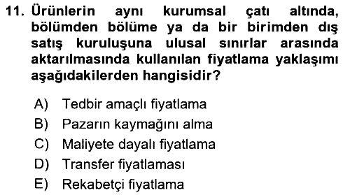 Küresel Pazarlama 2017-2018 Dönem Sonu Sınavı - 11. soru