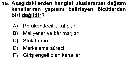 Küresel Pazarlama 2017-2018 Dönem Sonu Sınavı - 15. soru