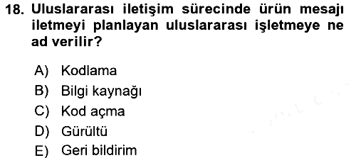 Küresel Pazarlama 2017-2018 Dönem Sonu Sınavı - 18. soru