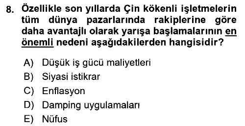 Küresel Pazarlama 2024-2025 Dönem Sonu Sınavı - 8. soru