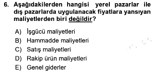 Küresel Pazarlama 2025-2026 Dönem Sonu Sınavı - 6. soru