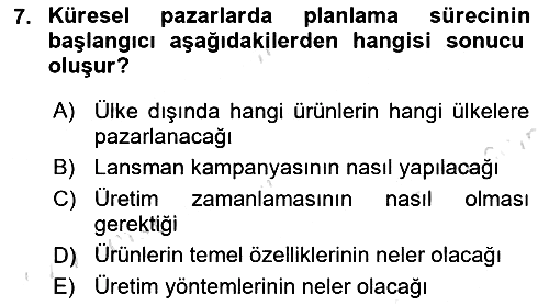 Küresel Pazarlama 2025-2026 Dönem Sonu Sınavı - 7. soru
