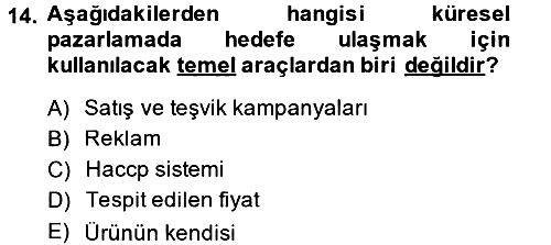 Küresel Pazarlama 2013-2014 Tek Ders Sınavı - 14. soru