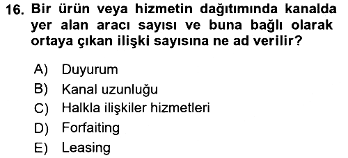 Küresel Pazarlama 2015-2016 Tek Ders Sınavı - 16. soru