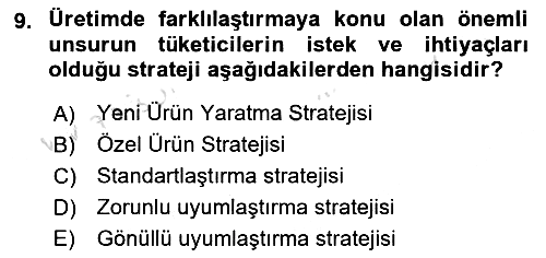 Küresel Pazarlama 2020-2021 Yaz Okulu Sınavı - 9. soru
