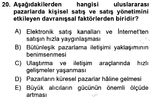 Küresel Pazarlama 2024-2025 Yaz Okulu Sınavı - 20. soru