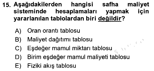 Maliyet Ve Yönetim Muhasebesi 2022-2023 Ara Sınav - 15. soru