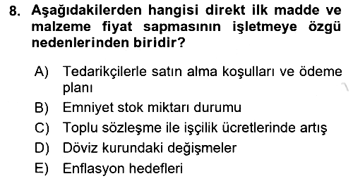 Maliyet Ve Yönetim Muhasebesi 2021-2022 Dönem Sonu Sınavı - 8. soru