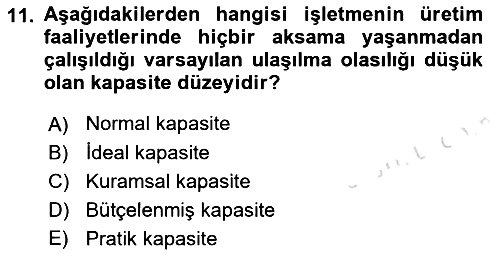 Maliyet Ve Yönetim Muhasebesi 2021-2022 Dönem Sonu Sınavı - 11. soru