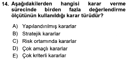 Maliyet Ve Yönetim Muhasebesi 2021-2022 Dönem Sonu Sınavı - 14. soru