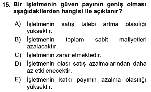 Maliyet Ve Yönetim Muhasebesi 2021-2022 Dönem Sonu Sınavı - 15. soru