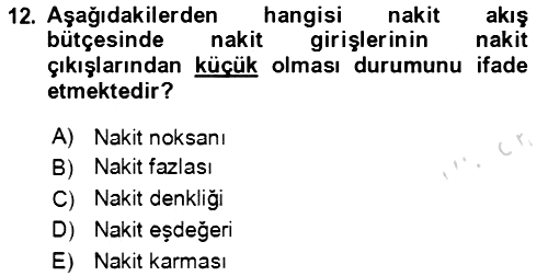 Maliyet Ve Yönetim Muhasebesi 2023-2024 Yaz Okulu Sınavı - 12. soru