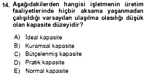 Maliyet Ve Yönetim Muhasebesi 2023-2024 Yaz Okulu Sınavı - 14. soru