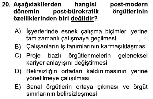 Örgüt Kuramı 2023-2024 Dönem Sonu Sınavı - 20. soru