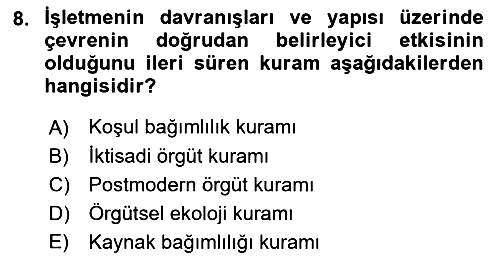 Örgüt Kuramı 2022-2023 Yaz Okulu Sınavı - 8. soru