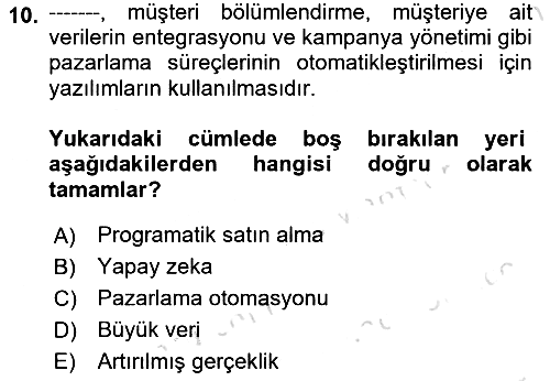 Pazarlamaya Giriş 2022-2023 Yaz Okulu Sınavı - 10. soru