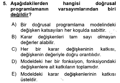 Sayısal Karar Verme Teknikleri 2023-2024 Ara Sınav - 5. soru