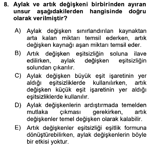 Sayısal Karar Verme Teknikleri 2023-2024 Ara Sınav - 8. soru