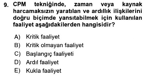 Sayısal Karar Verme Teknikleri 2023-2024 Dönem Sonu Sınavı - 9. soru