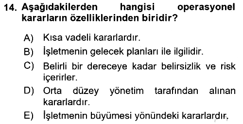 Sayısal Karar Verme Teknikleri 2023-2024 Dönem Sonu Sınavı - 14. soru