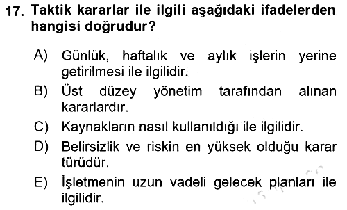 Sayısal Karar Verme Teknikleri 2022-2023 Yaz Okulu Sınavı - 17. soru