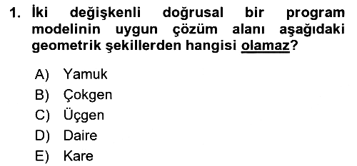 Sayısal Karar Verme Teknikleri 2023-2024 Yaz Okulu Sınavı - 1. soru