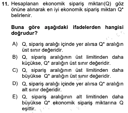 Sayısal Karar Verme Teknikleri 2025-2026 Yaz Okulu Sınavı - 11. soru