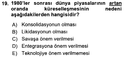 Sermaye Piyasaları ve Finansal Kurumlar 2016-2017 3 Ders Sınavı - 19. soru